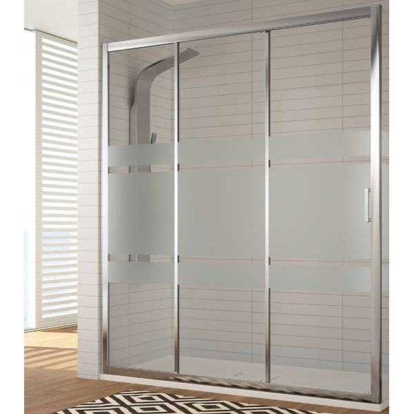 mampara de ducha kassandra diana di101 plata frontal con 2 puertas correderas y un fijo