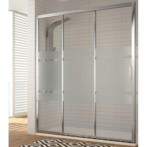 mampara de ducha kassandra diana di101 plata frontal con 2 puertas correderas y un fijo